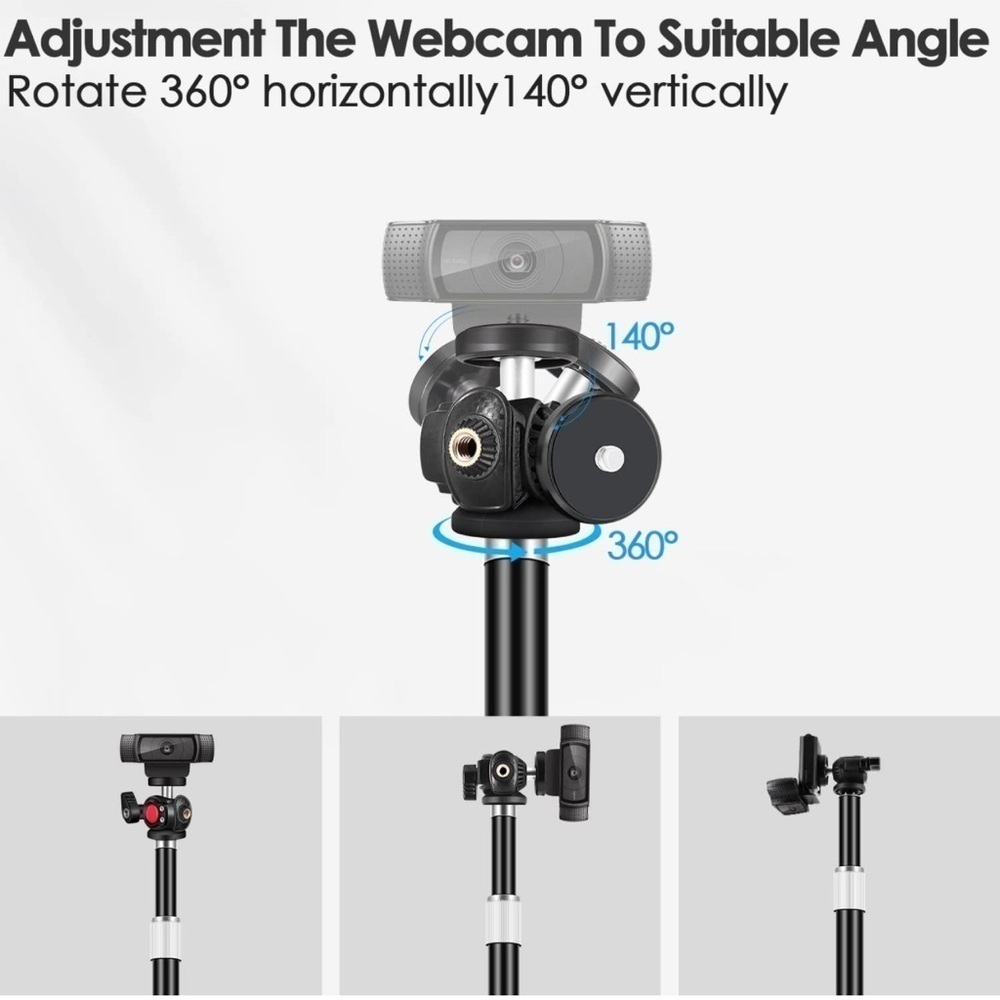 Webcam Tripod Stand for Desk:Logitech Brio | C920 | C922 Height/Angle Adjustable - Picture 4 of 10